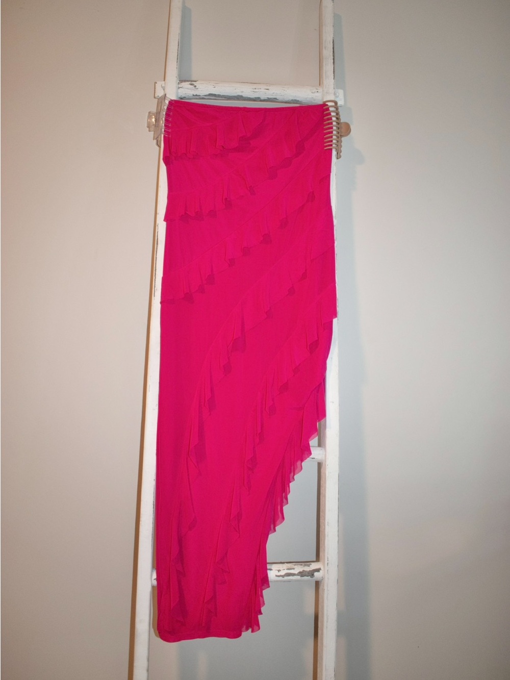 Bright Pink Ruffle Asymmetric Skirt